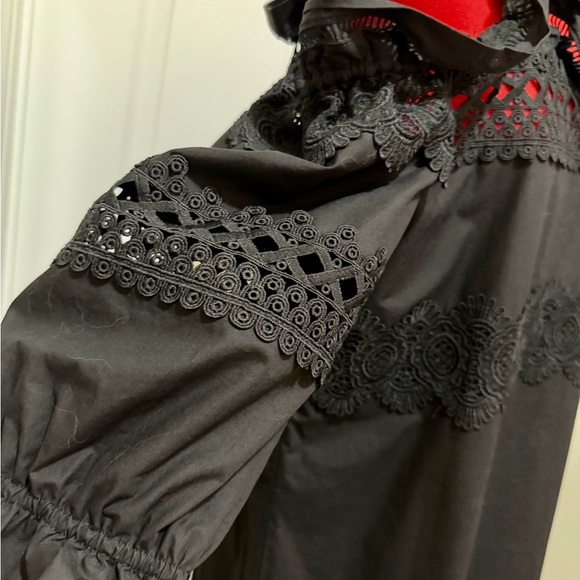 Gracia Black Crochet/Eyelet/Cotton Cold Shoulder Dress, XL - Picture 3 of 7